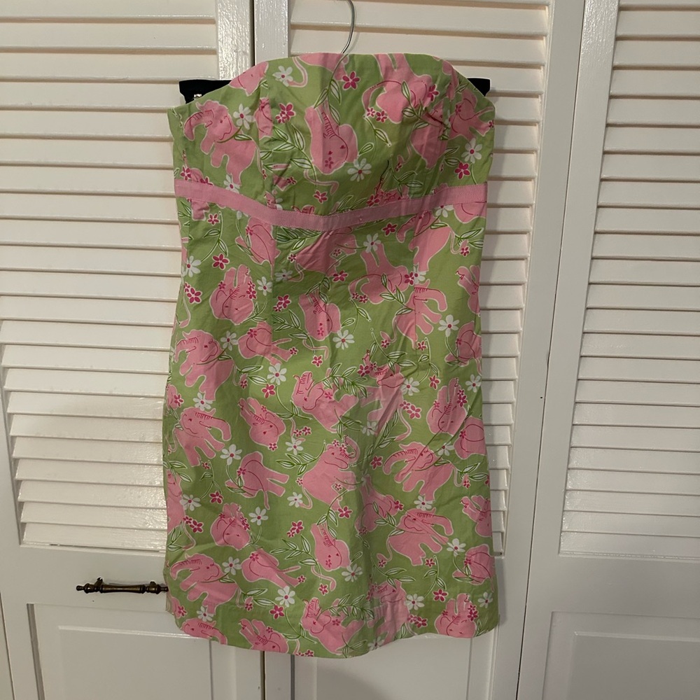 Vintage Lilly Pulitzer Green and Pink Strapless Dress